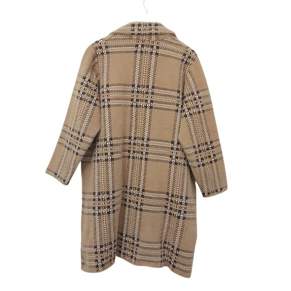 Magaschoni Coat Womens 2X Brown Plaid Long Knitted Three-Button Academia Preppy - Picture 6 of 12